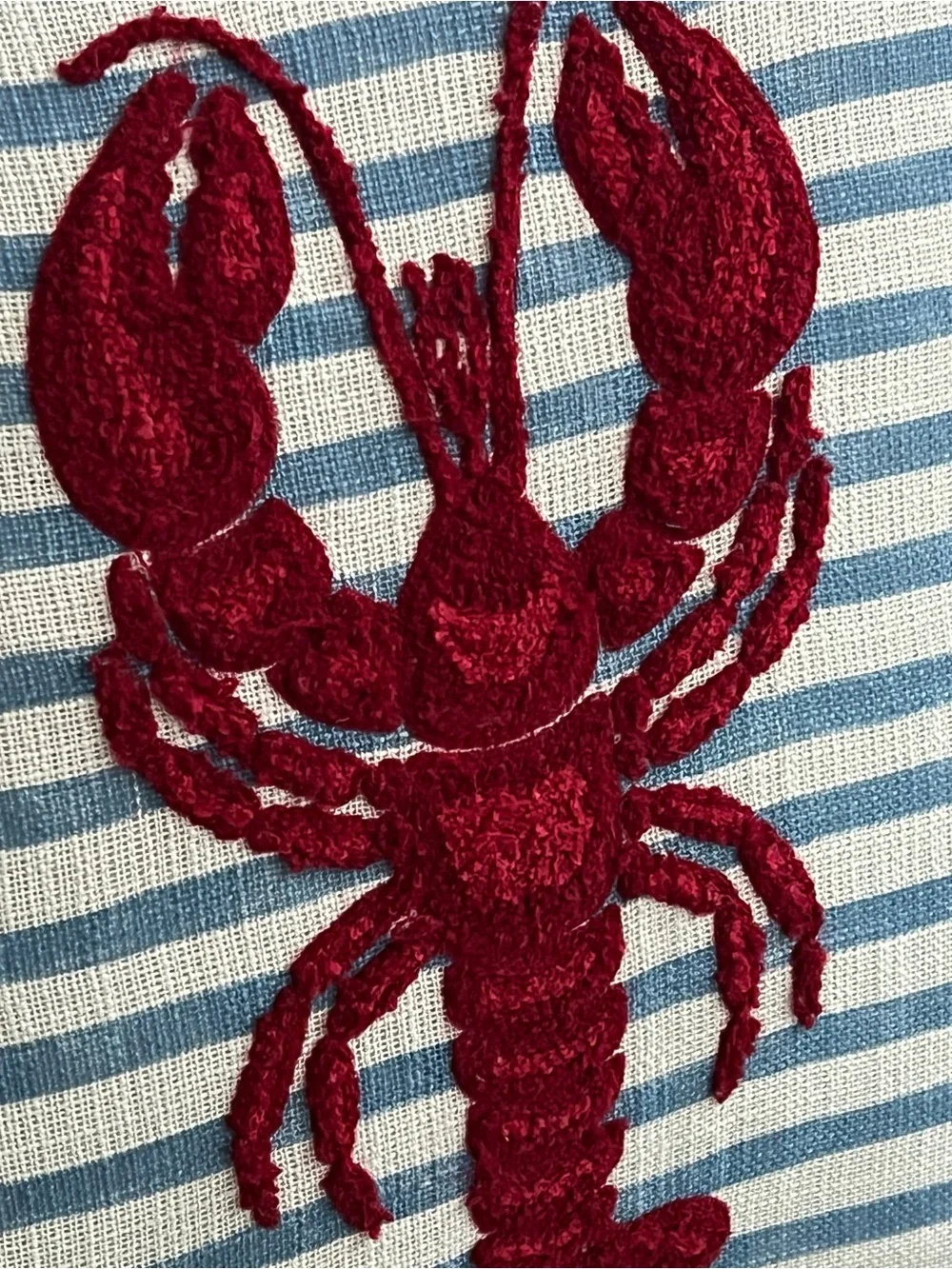 Lobster Embroidered Indoor Outdoor Pillow Red Blue NWT